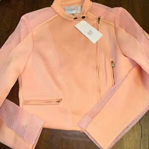 Lucy Paris Blush Moto Jacket NWT Size L Scuba Neoprene Mesh Panel